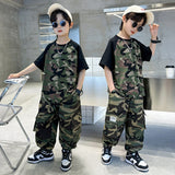 LUTAOTIE Boy Summer Clothing Western Style Camouflage Trousers Suit  New Boy Summer Short Sleeve Shorts Handsome Fashionable Military Training