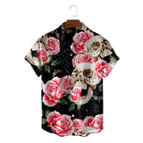 LUTAOTIE Cross-Entry E-Commerce Foreign Trade Hot Sale in  Popular Skull Pattern Printing Hawaii Beach Vacation Short Men's Shirt