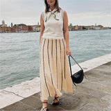 LUTAOTIE European and American New Foreign Trade Women's Clothing Hot Sale   Independent Station Striped Tassel Knitted Skirt