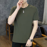 LUTAOTIE Summer Men's Short-Sleeved T-shirt Solid Color Fit Net Version round Neck Breathable Casual Men's Clothing Bottoming Shirt Top Delivery