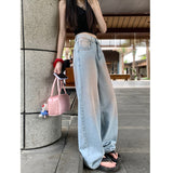 American-Style Sweet High Street Fashion Straight Jeans Women's Spring and Autumn High Waist All-Matching Loose Mop Wide-Leg Jeans Fashion