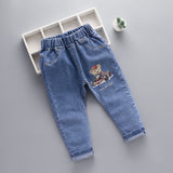 LUTAOTIE Spring and Autumn New Men's Children Denim Trousers Kart Pattern Printing Children's Denim Trousers Denim Trousers Crawler