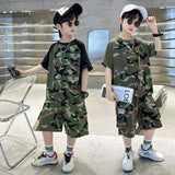 LUTAOTIE Boy Summer Clothing Western Style Camouflage Trousers Suit  New Boy Summer Short Sleeve Shorts Handsome Fashionable Military Training