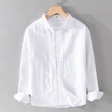 LUTAOTIE Y9206 Men's New Cotton Linen Long Sleeve Blouse White Art Versatile Casual Breathable Solid Color Linen Shirt Men