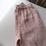 LUTAOTIE  Sx24599 Stone Washed Pure Linen Refreshing and Neat Cropped Skinny Pants Female Spring and Summer 24599