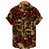 LUTAOTIE Cross-Entry E-Commerce Foreign Trade Hot Sale in  Popular Skull Pattern Printing Hawaii Beach Vacation Short Men's Shirt