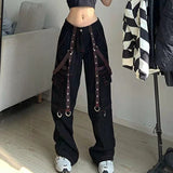 2024 European Station Exclusive for  European and American Street Women's Trendy Low Waist Loose Metal Chain Jeans Punk