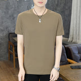 LUTAOTIE Summer Men's Short-Sleeved T-shirt Solid Color Fit Net Version round Neck Breathable Casual Men's Clothing Bottoming Shirt Top Delivery