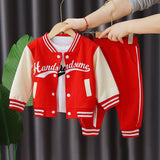 LUTAOTIE Spring Boys' New Baseball Collar Long-Sleeve Suit Autumn Boys' Trendy Letter Printing Casual Fashion Three-Piece Set