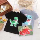 LUTAOTIE Children's Clothing Summer Boys' Color Change Sequins Short-Sleeved T-shirt Cotton Top Half-Sleeved Dinosaur Clothes Foreign Trade Thin One Piece Dropshipping