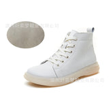 Genuine Leather Soft Bottom Booties Women's Four Seasons Soft Leather Comfortable High-Top Women's Shoes Tendon Bottom High Wedge Shoes Creamy-white Female Boots