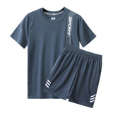 LUTAOTIE Summer Sports Suit Men's Quick-Drying Breathable Running Suit Men's Sportswear Casual Loose Short Sleeves Suit T-shirt Short