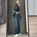 Real Shot Autumn and Winter Jeans for Women New Small Retro High Waist Slimming and Straight Wide Leg Mop Pants