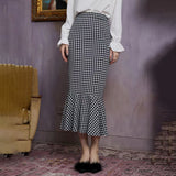 LUTAOTIE New Houndstooth Slim Knit Skirt Mid-Length European and American High Waist Slimming Temperament Fishtail Sheath A- line Skirt