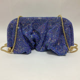 LUTAOTIE  Diamond-Embedded Shiny Diamond Cloud Dumpling Dinner Rhinestone Pleated Chain Clip Women's Crossbody Handbag