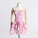 Style Floral Fashion Sweet Style  Spring New Printed Tube Top Slimming Sense of Design Tuxedo Dress