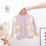 21 autumn new Korean version autumn and winter children's sweater, girls' cardigan, big peach children's top