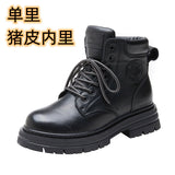 Couple's First Layer Cowhide Platform Worker Boots Women's  Autumn and Winter New Fleece-lined Workwear Martin Boots Ankle Boots Single Boots