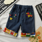 LUTAOTIE Mikii Japanese Style 24 Amoi Boy's Soft Embroidered Denim Letter Bear Foreign Trade Casual Cropped Pants Crawler 3205