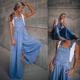 New  Wish  Summer New Women's Loose Side Pocket Sleeveless Denim Suspender Pants