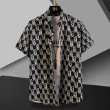 LUTAOTIE Summer Short Sleeve Shirt Men's Slim-Fit Contrast Colors Printed Outer Tops Hip Hop Cool Trendy Casual Cotton Shirt