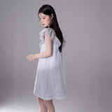 Shuman Soft Blue Woven Flying Sleeve Dress Women's Summer New Small Sized Man's Wear Sweet and Simple Skirt