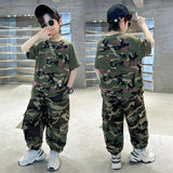 LUTAOTIE Boy Summer Clothing Western Style Camouflage Trousers Suit  New Boy Summer Short Sleeve Shorts Handsome Fashionable Military Training