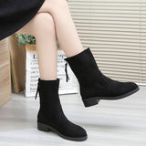 Foreign Trade plus Size 35-43 Martin Boots for Women  Winter New All-Matching Low Heel S Zip Middle Tube Boots Stretch Boots