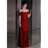 off-Shoulder Evening Dress  New Elegant High-Grade Shiny Toast Dress Bride Elegant Banquet Host Women