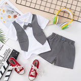 LUTAOTIE Boys Summer Suit Baby Boys' Summer Children's Short Sleeve Fake Three Handsome New