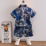 LUTAOTIE Boy's Cartoon Bear Shirt Set  Boy's Summer Clothing New Short Sleeve Children's Suit Children's New Children's Clothing Children's Clothing