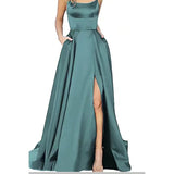 HOT and NEW Cross Border New Bridesmaid Dress Long Long Dress Small Trailing Strap Solid Color Banquet Evening Dress