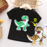 LUTAOTIE Children's Clothing Summer Boys' Color Change Sequins Short-Sleeved T-shirt Cotton Top Half-Sleeved Dinosaur Clothes Foreign Trade Thin One Piece Dropshipping