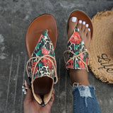 LUTAOTIE Cross-Border Foreign Trade plus Size Women's Sandals  Spring and Summer New Flip-Flops Printed Flat Beach Sandals Roman Shoes