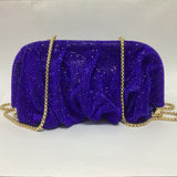 LUTAOTIE  Diamond-Embedded Shiny Diamond Cloud Dumpling Dinner Rhinestone Pleated Chain Clip Women's Crossbody Handbag