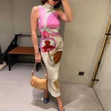 European and American Style 2024 Summer Hot Trade Women's Clothing New Sexy Sleeveless Digital Printing High Waist Slim Long Dress