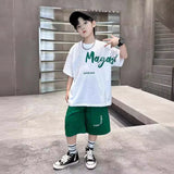 LUTAOTIE Boys Summer Suit  New Children's Summer Middle and Big Children Boys' Korean Thin Sports Summer Two-Piece Set