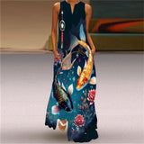 Women's Clothing  New European and American Spring and Summer Fashion Printed Sexy Pocket Maxi Dress