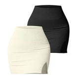 LUTAOTIE Cross Border  Women's Basic Casual All-Match Elastic Rib Split High Waist Mini Skirt Sexy