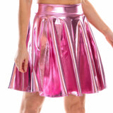 LUTAOTIE Popular European and American Nightclubs Bright Skirt Pleated Skirt Women Patent Leather Sexy Performance Costume