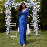 New Multi-Color HOT and NEW Cross Border Hot Selling Long Sleeve V-neck Fishtail Banquet Evening Dress Dress Women in Stock