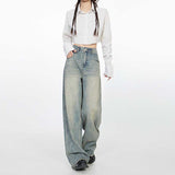 LUTAOTIE  Yupi Player Niche Distressed Cement Yellow Retro Loose Wide-Leg Jeans Women's Trousers Lengthened