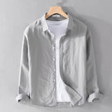 LUTAOTIE Y9206 Men's New Cotton Linen Long Sleeve Blouse White Art Versatile Casual Breathable Solid Color Linen Shirt Men