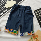 LUTAOTIE Mikii Japanese Style 24 Amoi Boy's Soft Embroidered Denim Letter Bear Foreign Trade Casual Cropped Pants Crawler 3205