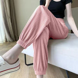 LUTAOTIE  High Waist Ice Silk Leggings Women's Summer Thin Loose-Fitting Slimming Ankle-Banded Harem Pants Sweatpants Cropped Pants Casual Sports Pants