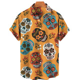 LUTAOTIE Cross-Entry E-Commerce Foreign Trade Hot Sale in  Popular Skull Pattern Printing Hawaii Beach Vacation Short Men's Shirt