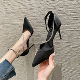 LUTAOTIE Style French Pointed Toe Stiletto Rhinestone Heels