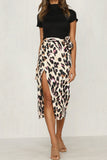 LUTAOTIE Cross-Border   Leopard Print Women's European and American Sexy Wild Leopard High Waist Slit Skirt Split Skirt