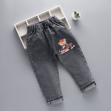 LUTAOTIE Spring and Autumn New Men's Children Denim Trousers Kart Pattern Printing Children's Denim Trousers Denim Trousers Crawler