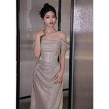 off-Shoulder Evening Dress  New Elegant High-Grade Shiny Toast Dress Bride Elegant Banquet Host Women